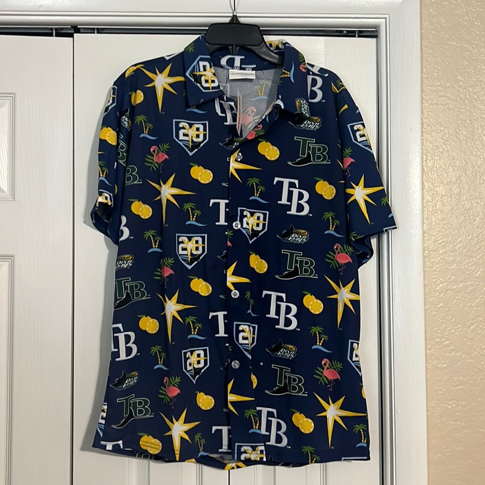 NWT Men’s Devil Rays 20th Anniversary Button Down Shirt Size XL
